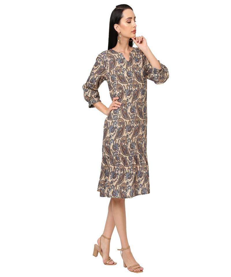 Beige Paisley Printed   Tunic Dress