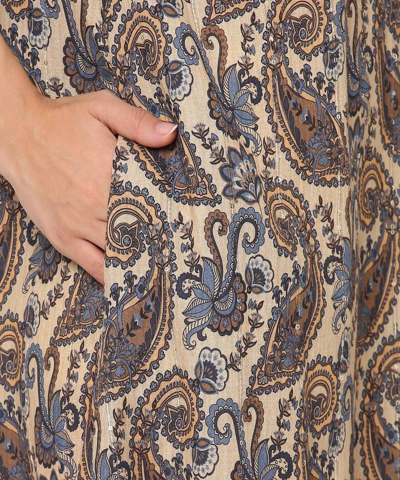 Beige Paisley Printed   Tunic Dress