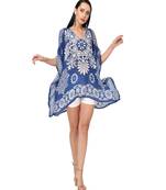 Blue Floral Printed Cold-Shoulder Kaftan Top
