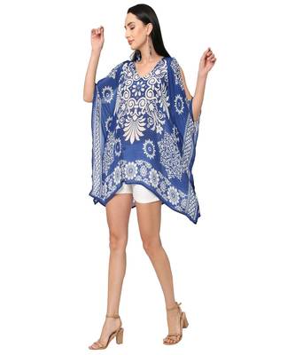 Blue Floral Printed Cold-Shoulder Kaftan Top 2