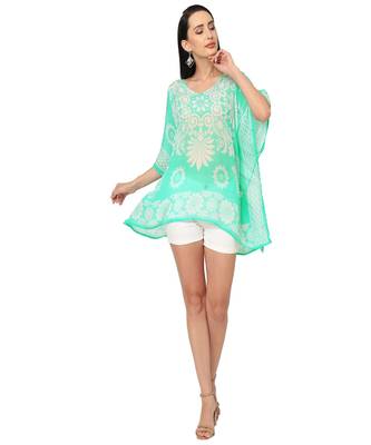 Mint Floral Printed Cold-Shoulder  Kaftan Top 1