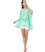 Mint Floral Printed Cold-Shoulder  Kaftan Top