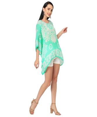 Mint Floral Printed Cold-Shoulder  Kaftan Top 2