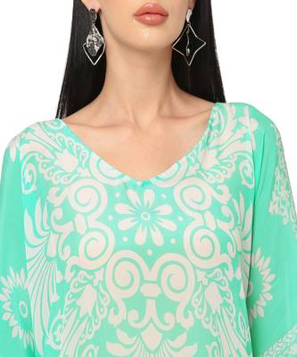 Mint Floral Printed Cold-Shoulder  Kaftan Top 3