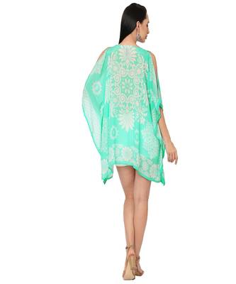 Mint Floral Printed Cold-Shoulder  Kaftan Top 4