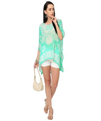 Mint Floral Printed Cold-Shoulder  Kaftan Top 5