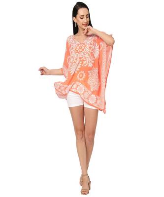 Orange Floral Cold-Shoulder Sleeves Kaftan Top 1