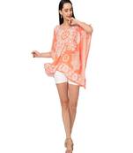Orange Floral Cold-Shoulder Sleeves Kaftan Top