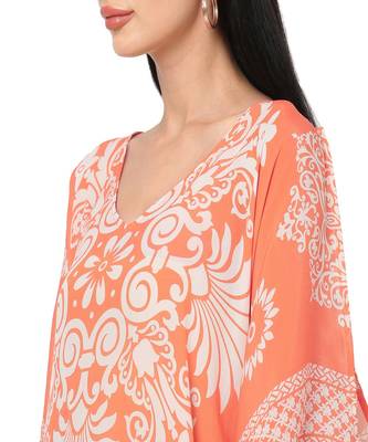 Orange Floral Cold-Shoulder Sleeves Kaftan Top 6