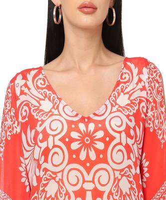 Red Floral Cold-Shoulder Sleeves Kaftan Top 3