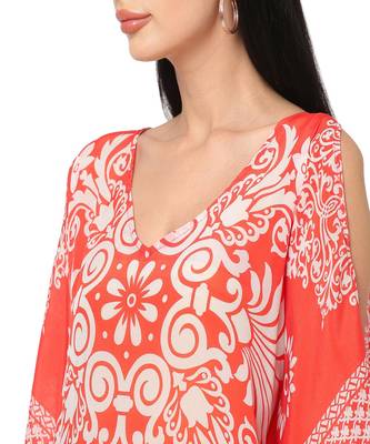 Red Floral Cold-Shoulder Sleeves Kaftan Top 6