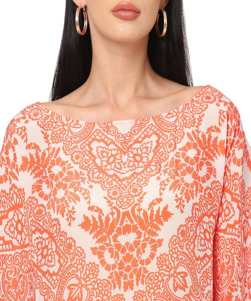 Orange Abstract Print Kaftan Top