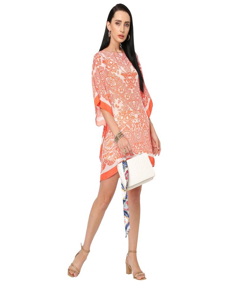 Orange Abstract Print Kaftan Top