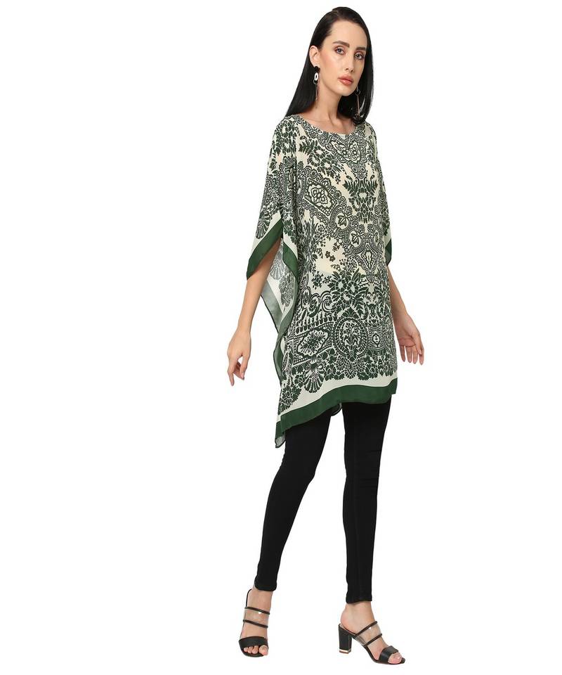 Green Abstract Print Kaftan Top