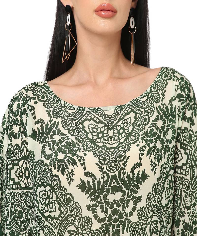 Green Abstract Print Kaftan Top