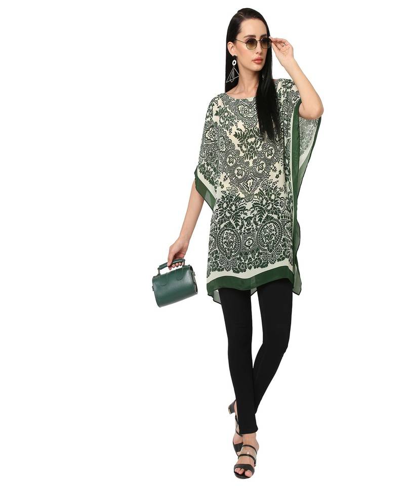 Green Abstract Print Kaftan Top
