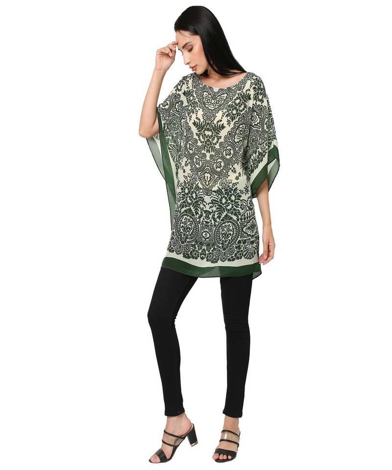 Green Abstract Print Kaftan Top