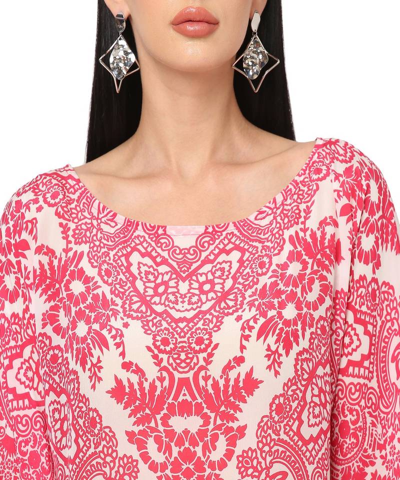 Peach Abstract Print Kaftan Top