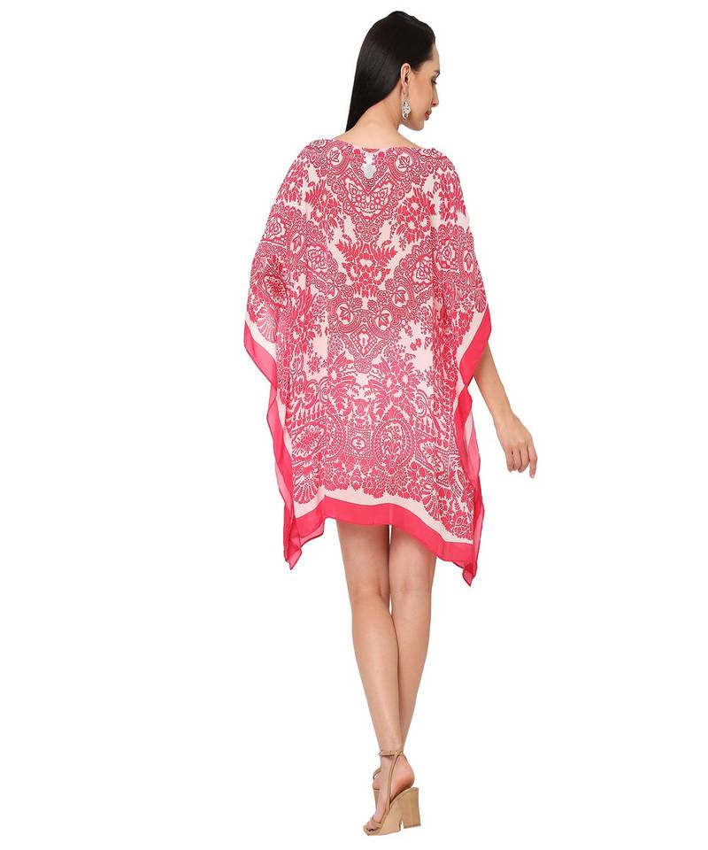 Peach Abstract Print Kaftan Top