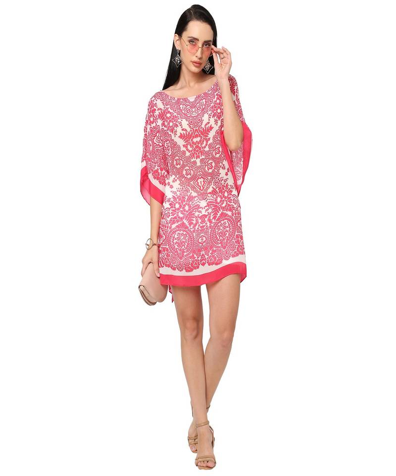 Peach Abstract Print Kaftan Top