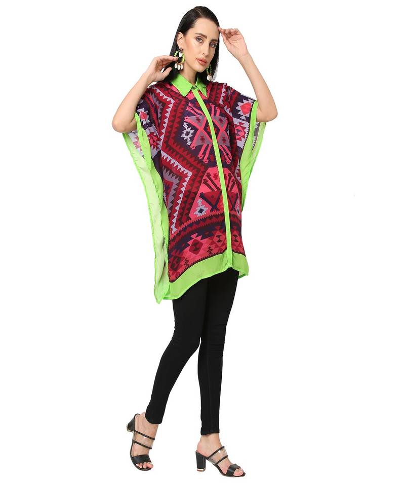 Pink Color Kilim Print Kaftan Shirt