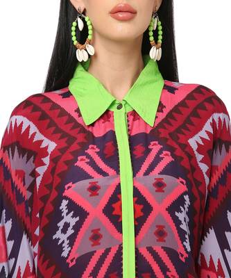 Pink Color Kilim Print Kaftan Shirt 3