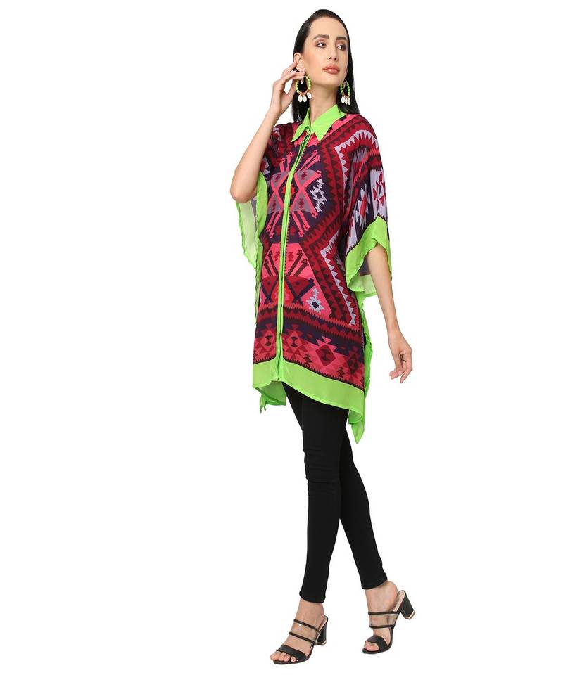 Pink Color Kilim Print Kaftan Shirt