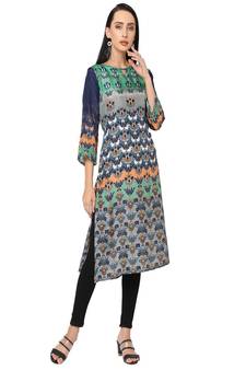 Green & Blue Ethnic Motifs Printed Kurta
