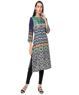 Green & Blue Ethnic Motifs Printed Kurta 1