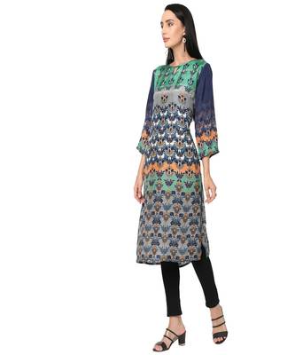 Green & Blue Ethnic Motifs Printed Kurta 3