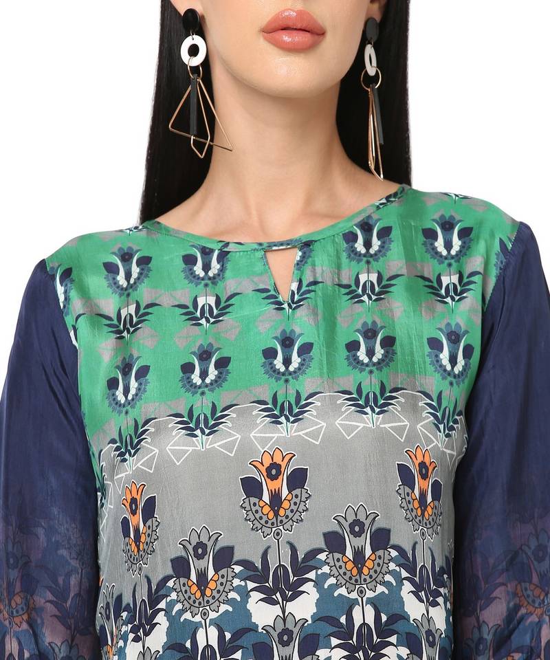 Green & Blue Ethnic Motifs Printed Kurta