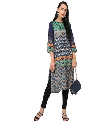 Green & Blue Ethnic Motifs Printed Kurta 5