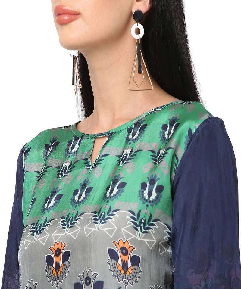 Green & Blue Ethnic Motifs Printed Kurta