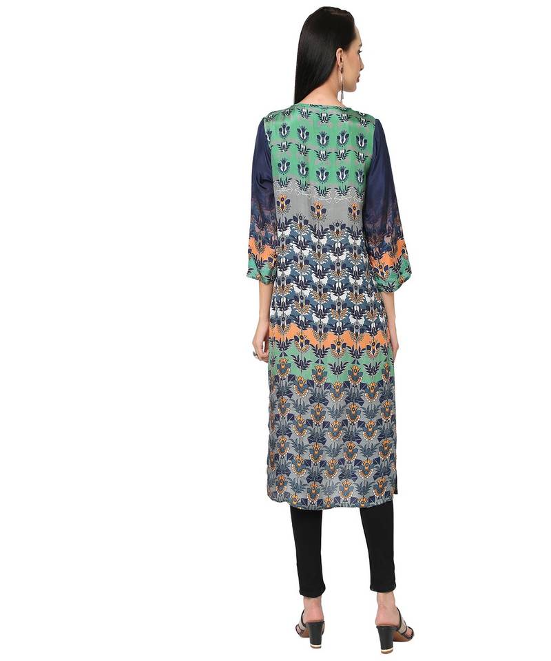 Green & Blue Ethnic Motifs Printed Kurta
