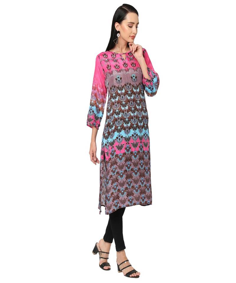 Pink & Brown Ethnic Motifs Printed Kurta