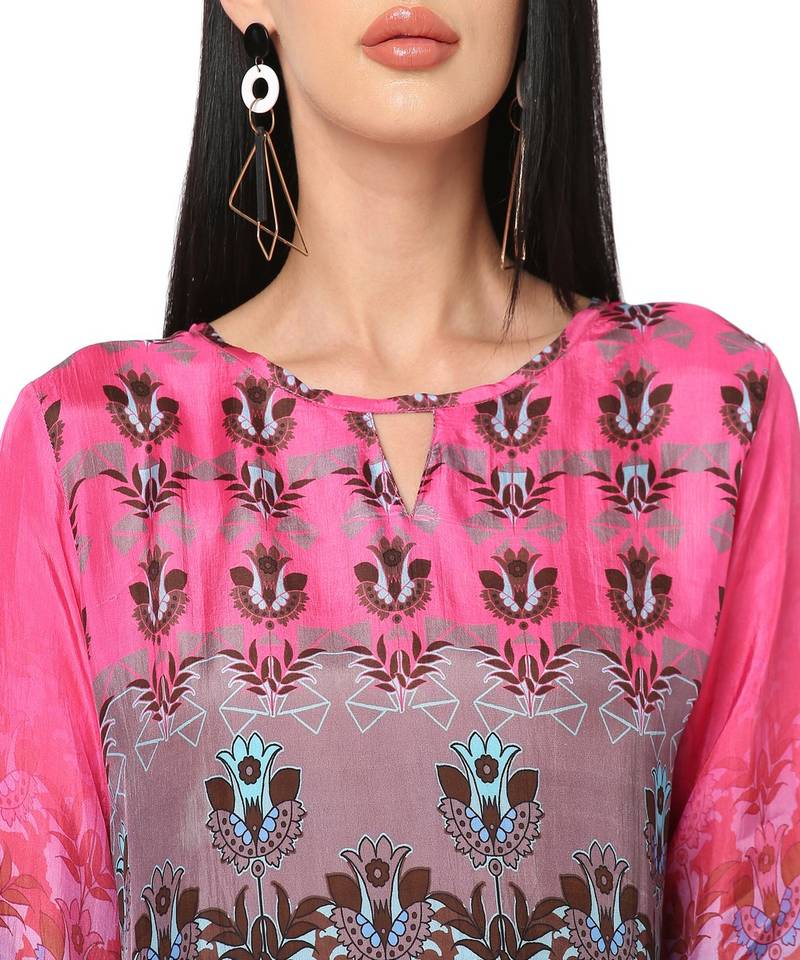 Pink & Brown Ethnic Motifs Printed Kurta