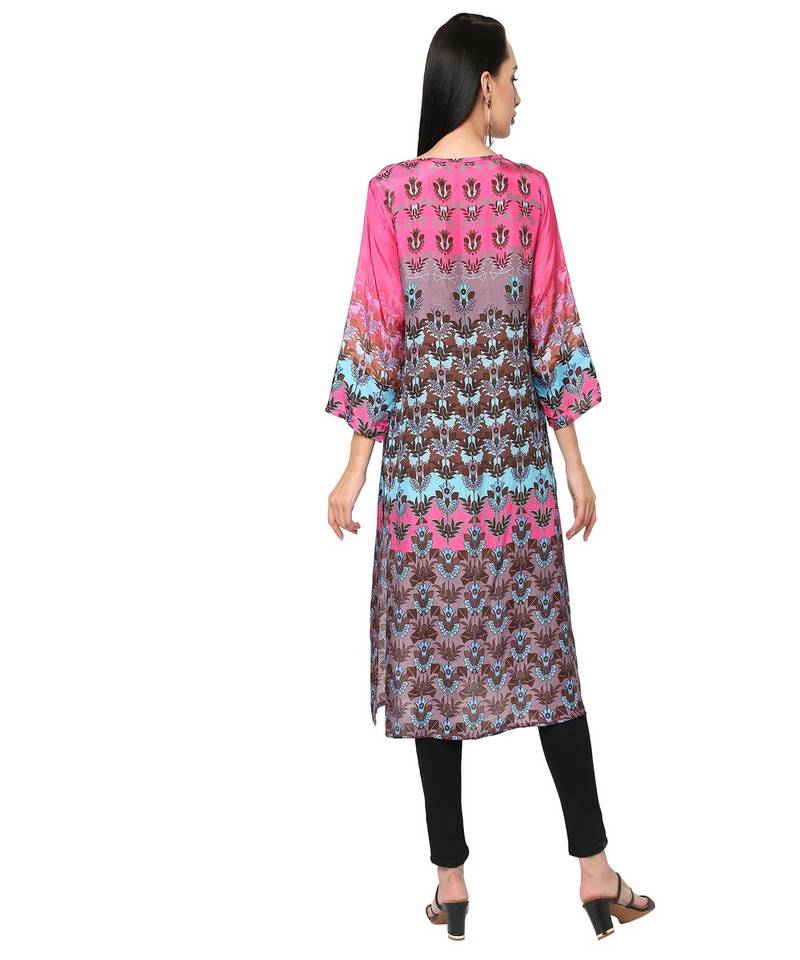 Pink & Brown Ethnic Motifs Printed Kurta