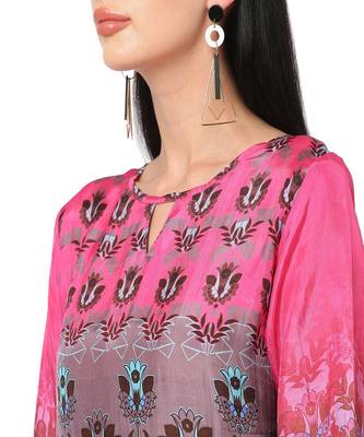 Pink & Brown Ethnic Motifs Printed Kurta 7
