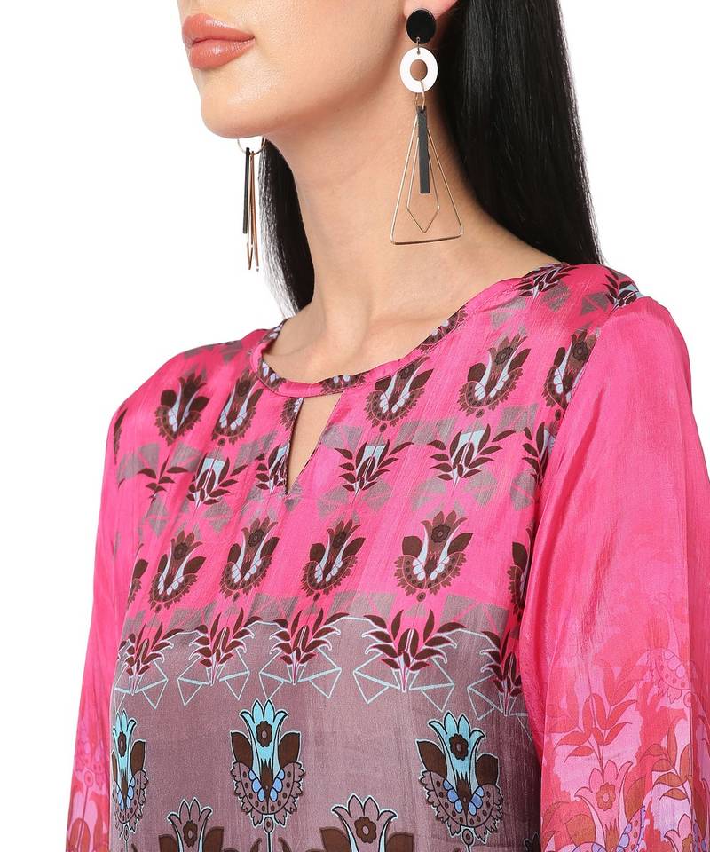 Pink & Brown Ethnic Motifs Printed Kurta