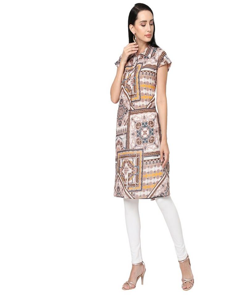 Brown & Beige Classic Chain Printed Tunic Dress