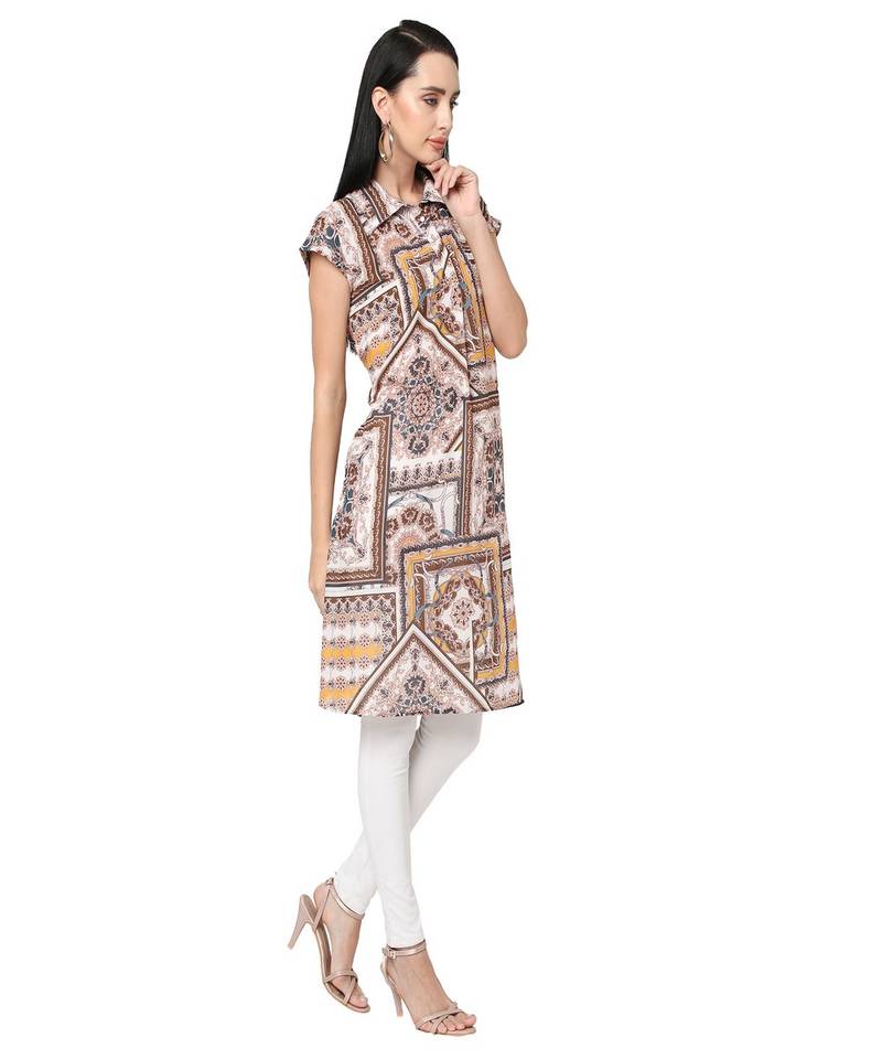 Brown & Beige Classic Chain Printed Tunic Dress