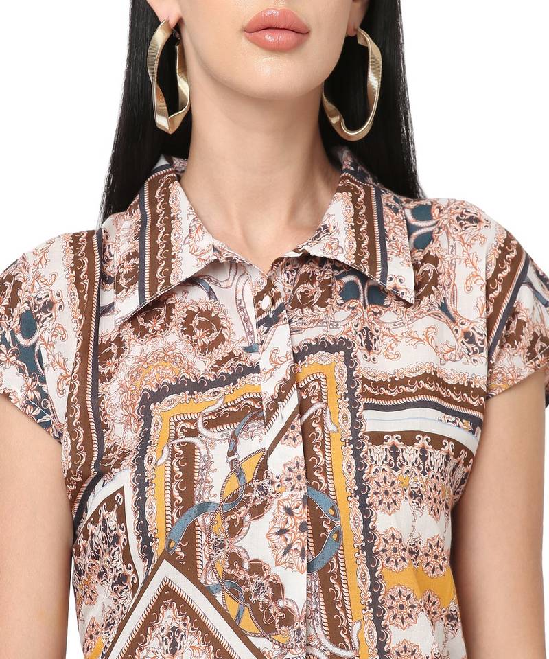 Brown & Beige Classic Chain Printed Tunic Dress