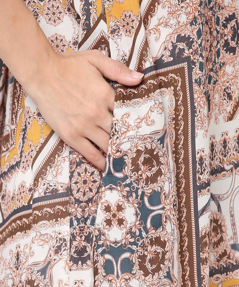 Brown & Beige Classic Chain Printed Tunic Dress