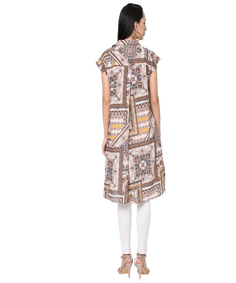 Brown & Beige Classic Chain Printed Tunic Dress