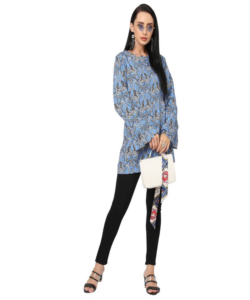 Blue Abstract Printed Short Tunic