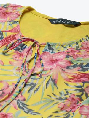Yellow printed georgette long-dresses 2