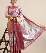 Purple woven banarasi silk saree with blouse