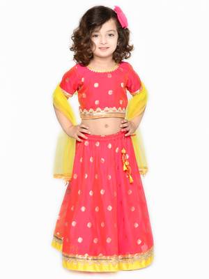Rani Pink Silk Blend Zari Work Lehenga Choli for Kids 1