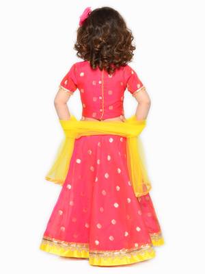 Rani Pink Silk Blend Zari Work Lehenga Choli for Kids 2