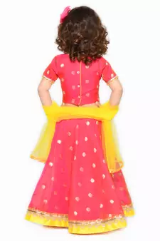 Rani Pink Silk Blend Zari Work Lehenga Choli for Kids